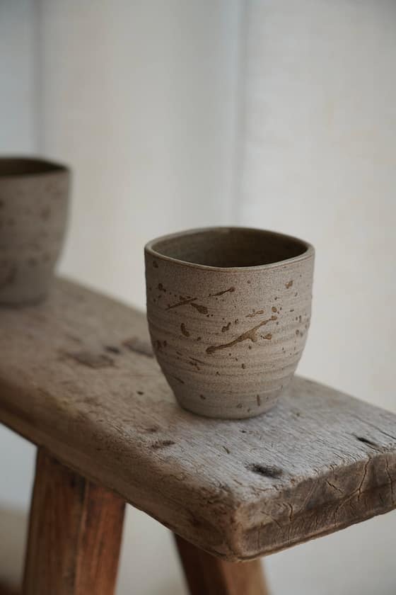 Squarish cup with wildclay decoration (#1)