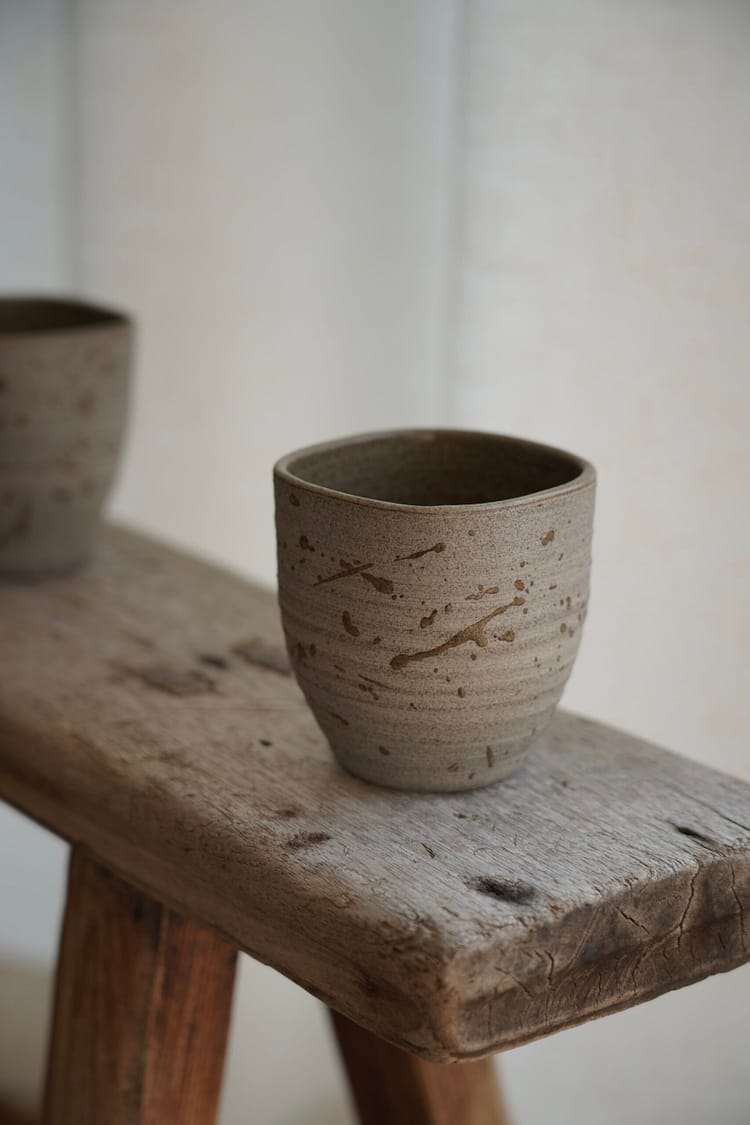 Squarish cup with wildclay decoration (#1)