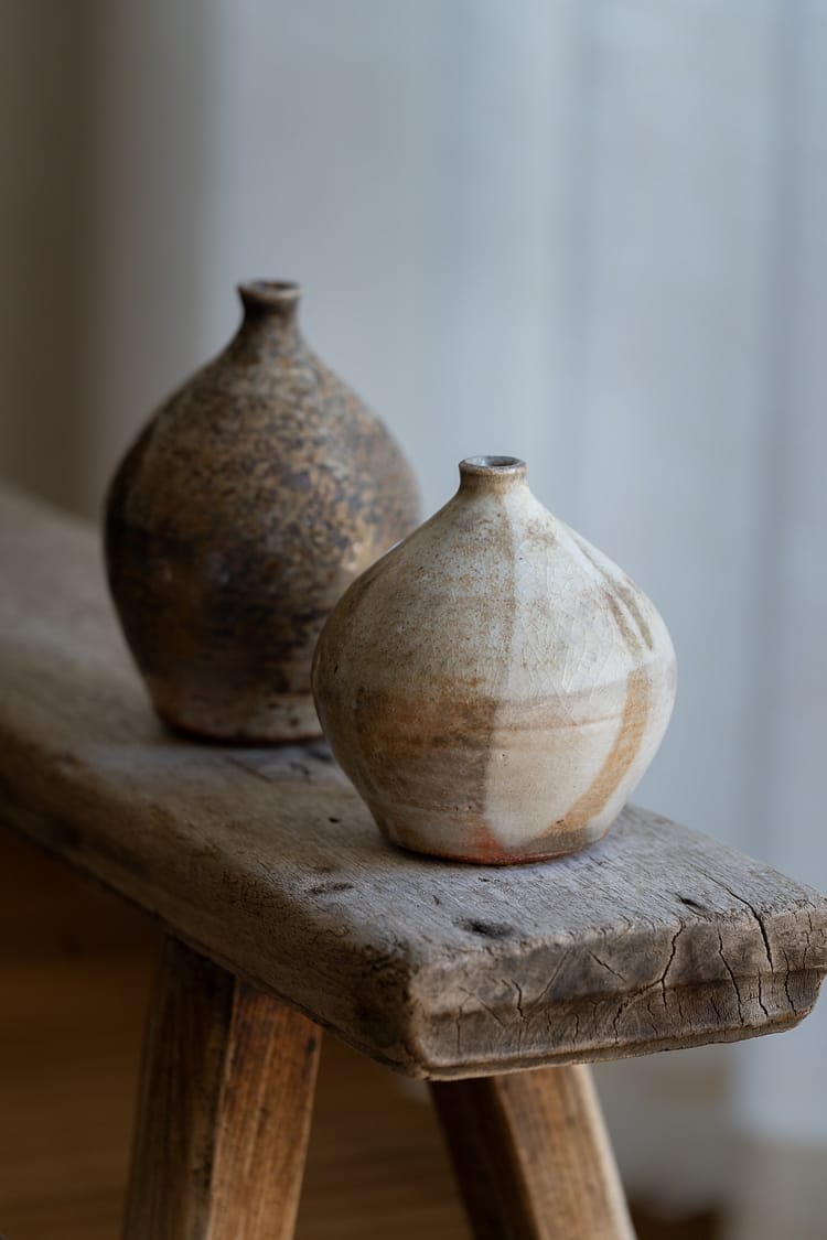 Wood fired collection: shino and ash glaze vase