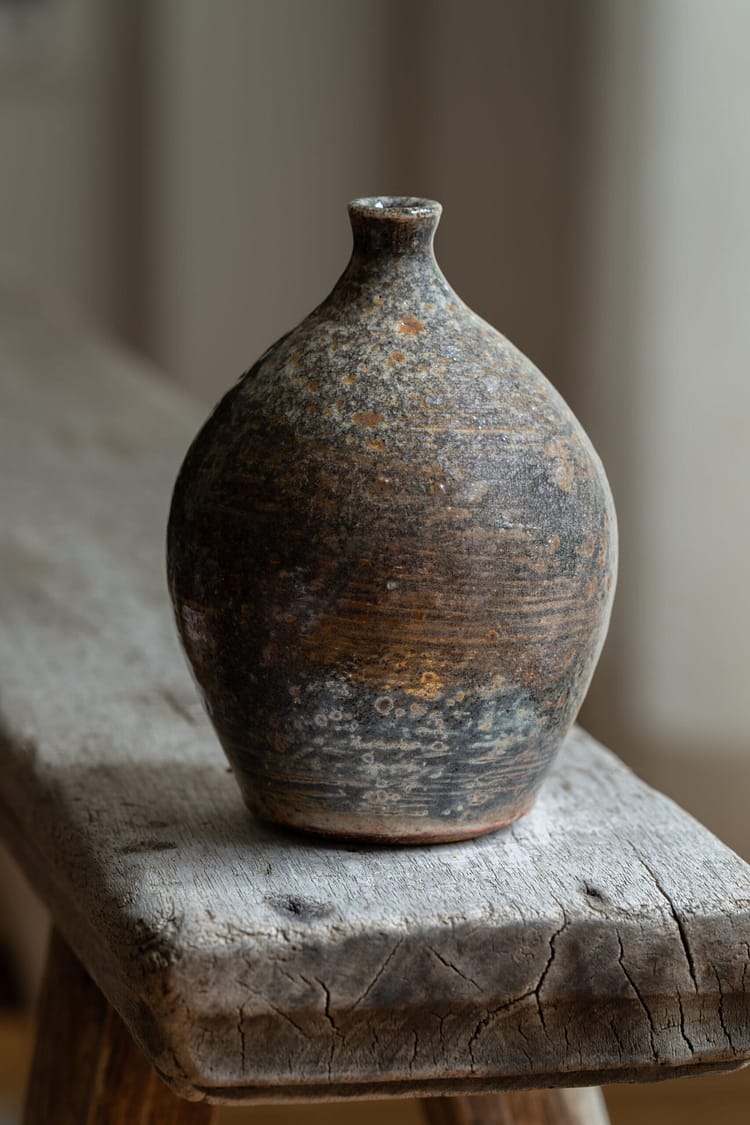 Wood fired collection: glossy shino metallic vase